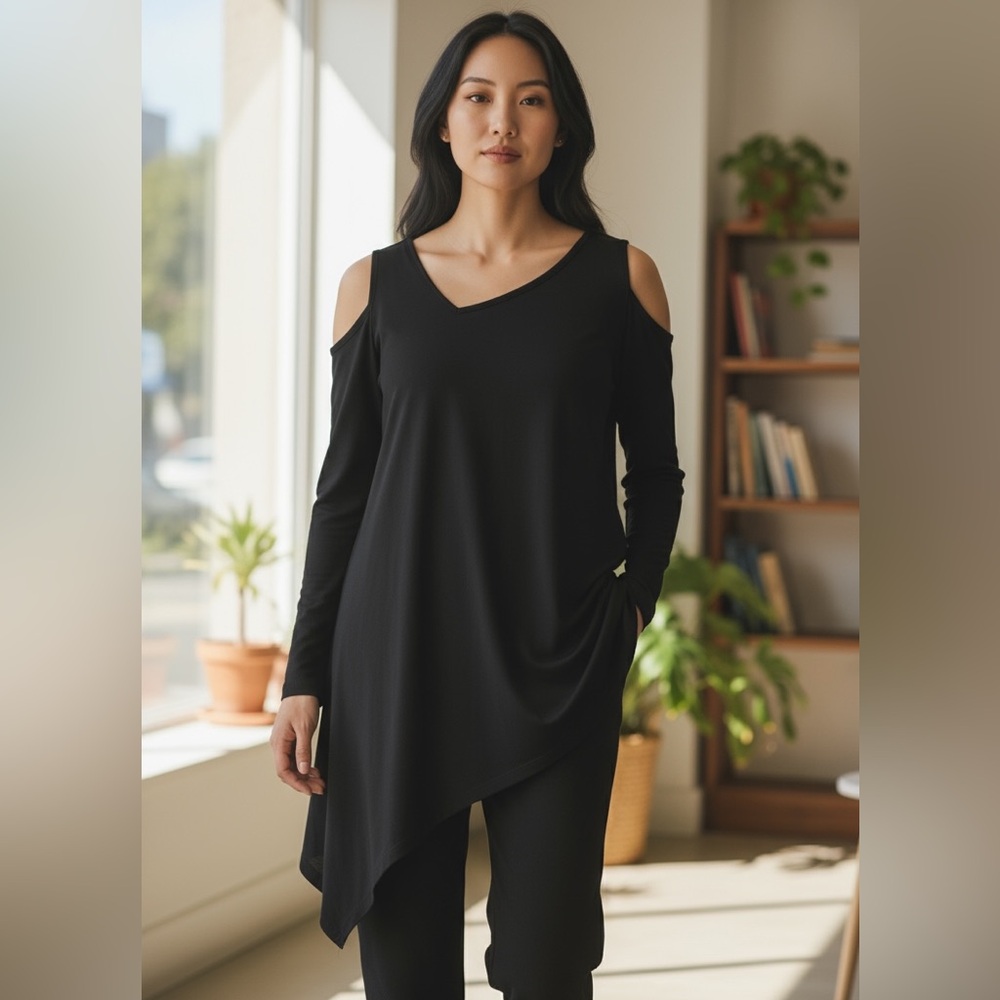 Modern Asymmetric Top with Peekaboo Sleeves